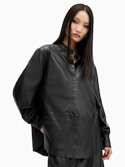 AllSaints Black Sara Leather Shirt - Image 5 of 7