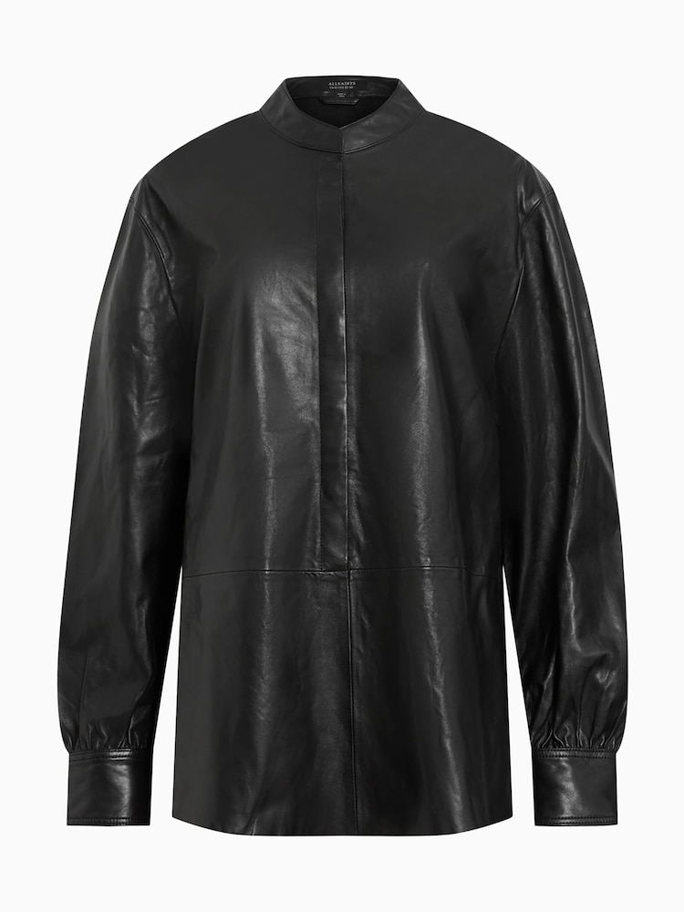 AllSaints Black Sara Leather Shirt - Image 7 of 7