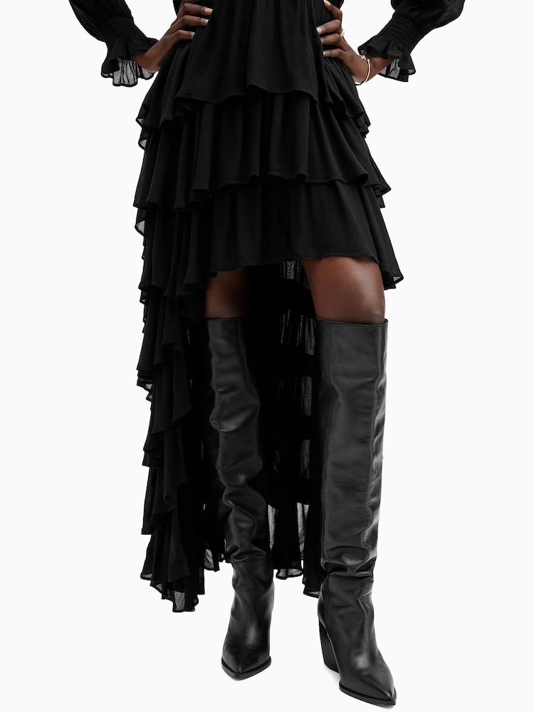 calvary maxi dress black AllSaints Women's Cavarly Tiered Lace Maxi Dress, Black, Size 2