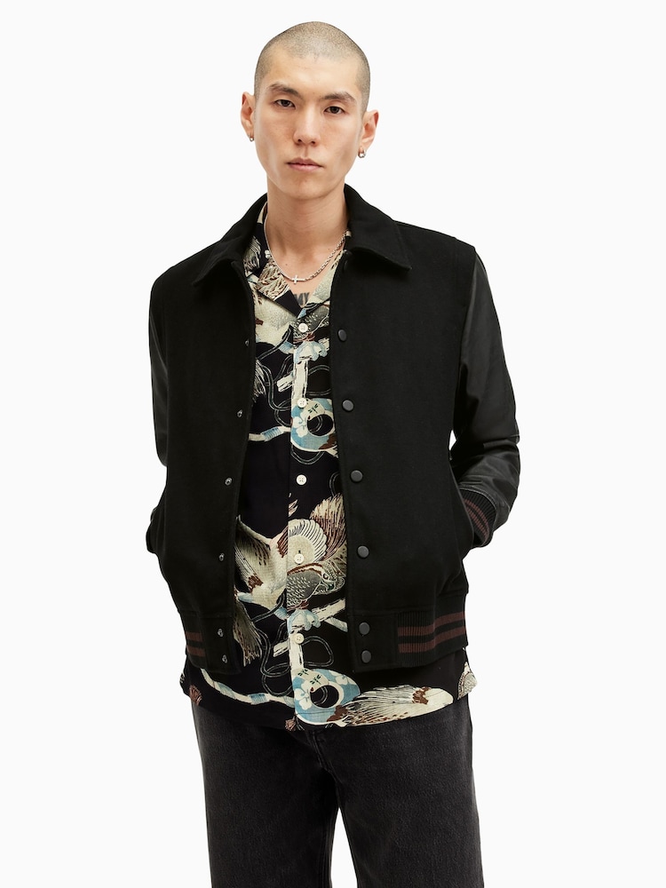 AllSaints Black Mason Bomber Jacket - Image 2 of 8