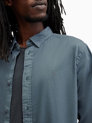 AllSaints Blue Hawthorne Long Sleeve Shirt - Image 2 of 7