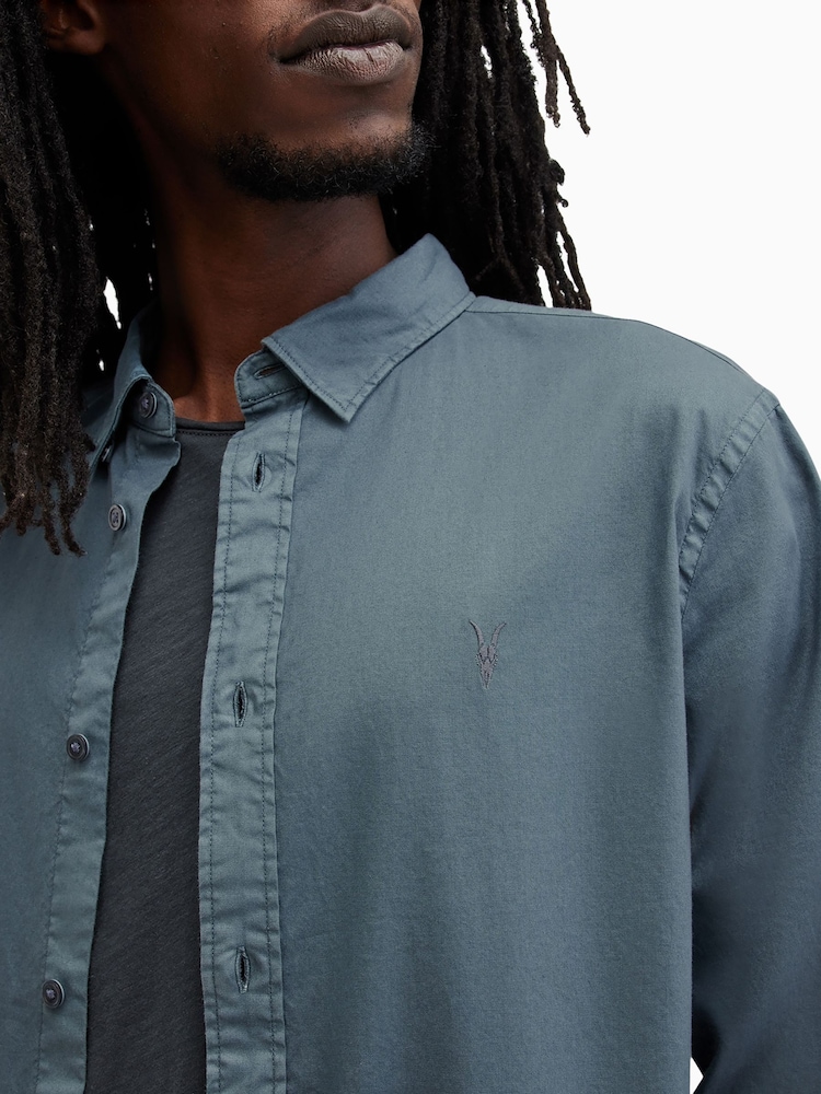 AllSaints Blue Hawthorne Long Sleeve Shirt - Image 2 of 7