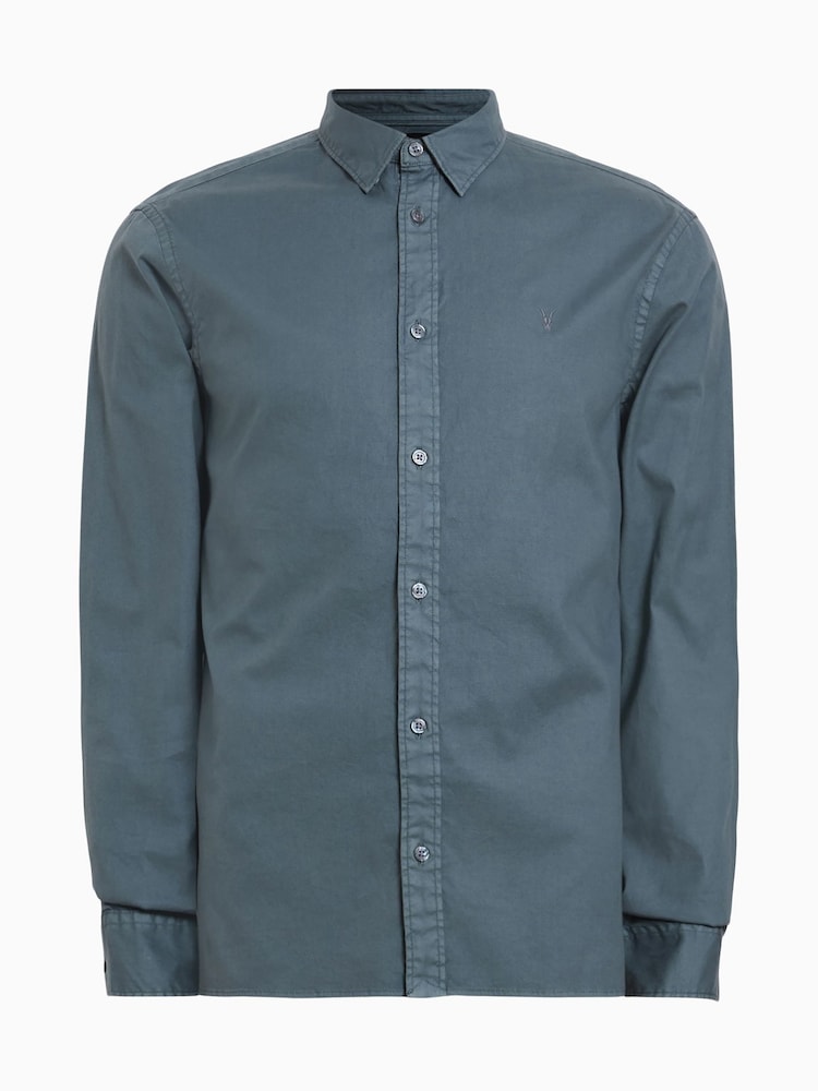 AllSaints Blue Hawthorne Long Sleeve Shirt - Image 7 of 7