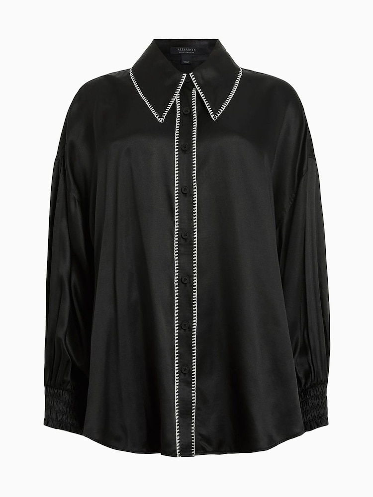 AllSaints Black Charli Stitch Shirt - Image 7 of 7