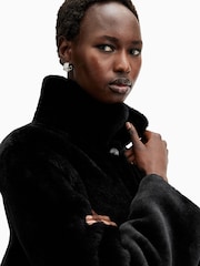 AllSaints Black Serra Reversible Shearling Coat - Image 2 of 9