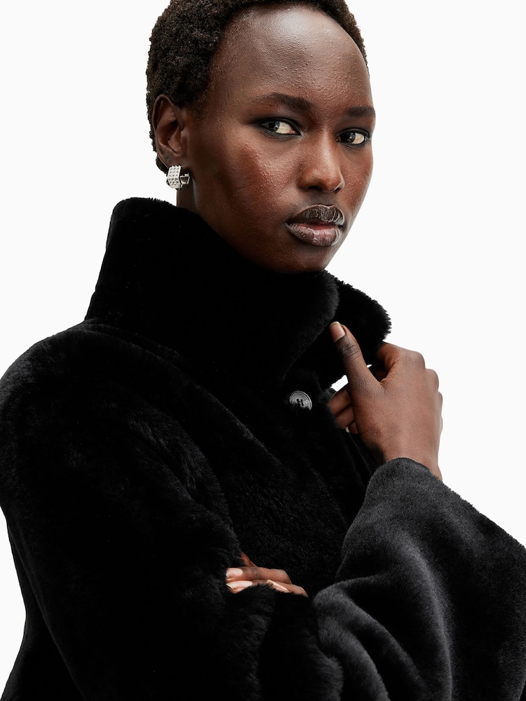 AllSaints Black Serra Reversible Shearling Coat - Image 2 of 9