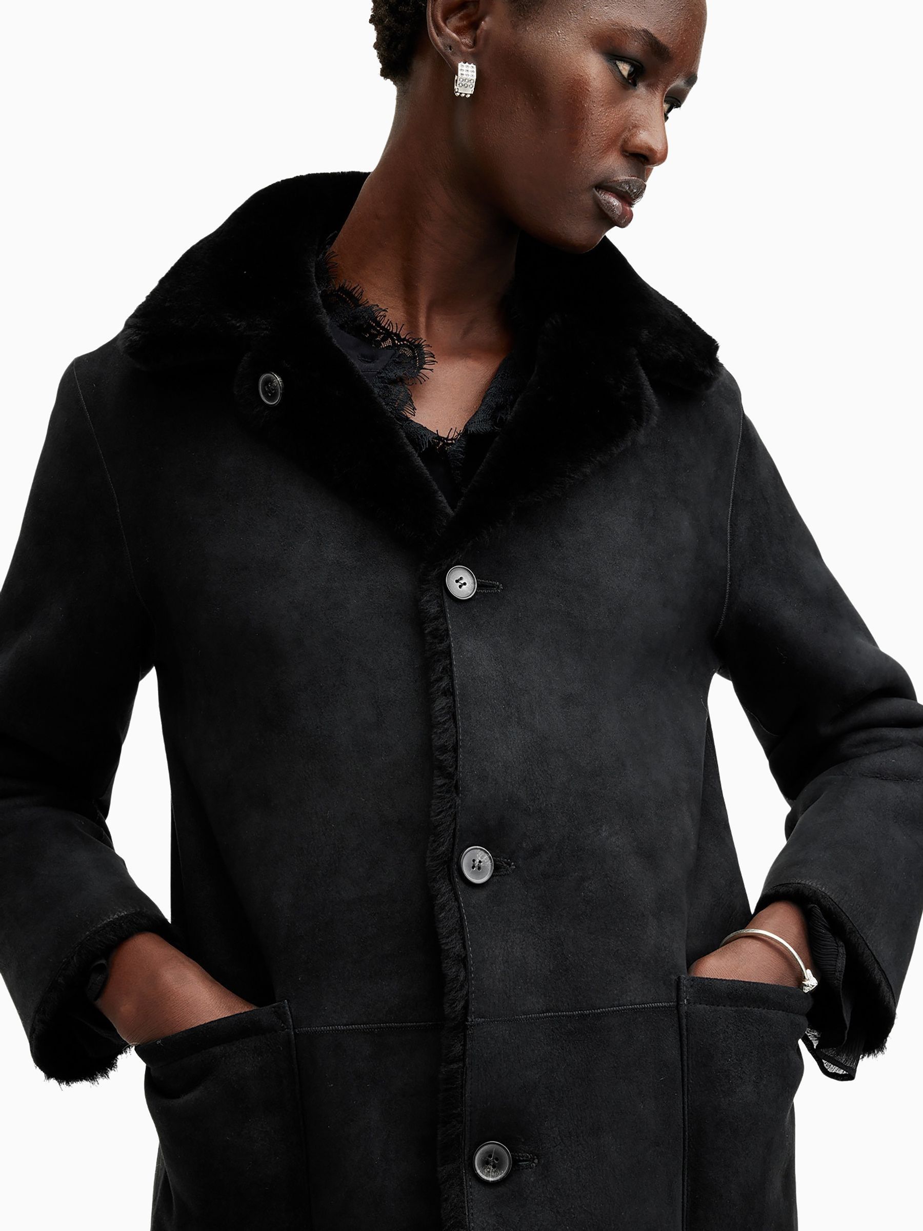 Buy AllSaints Black Serra Reversible Shearling Coat from Next USA