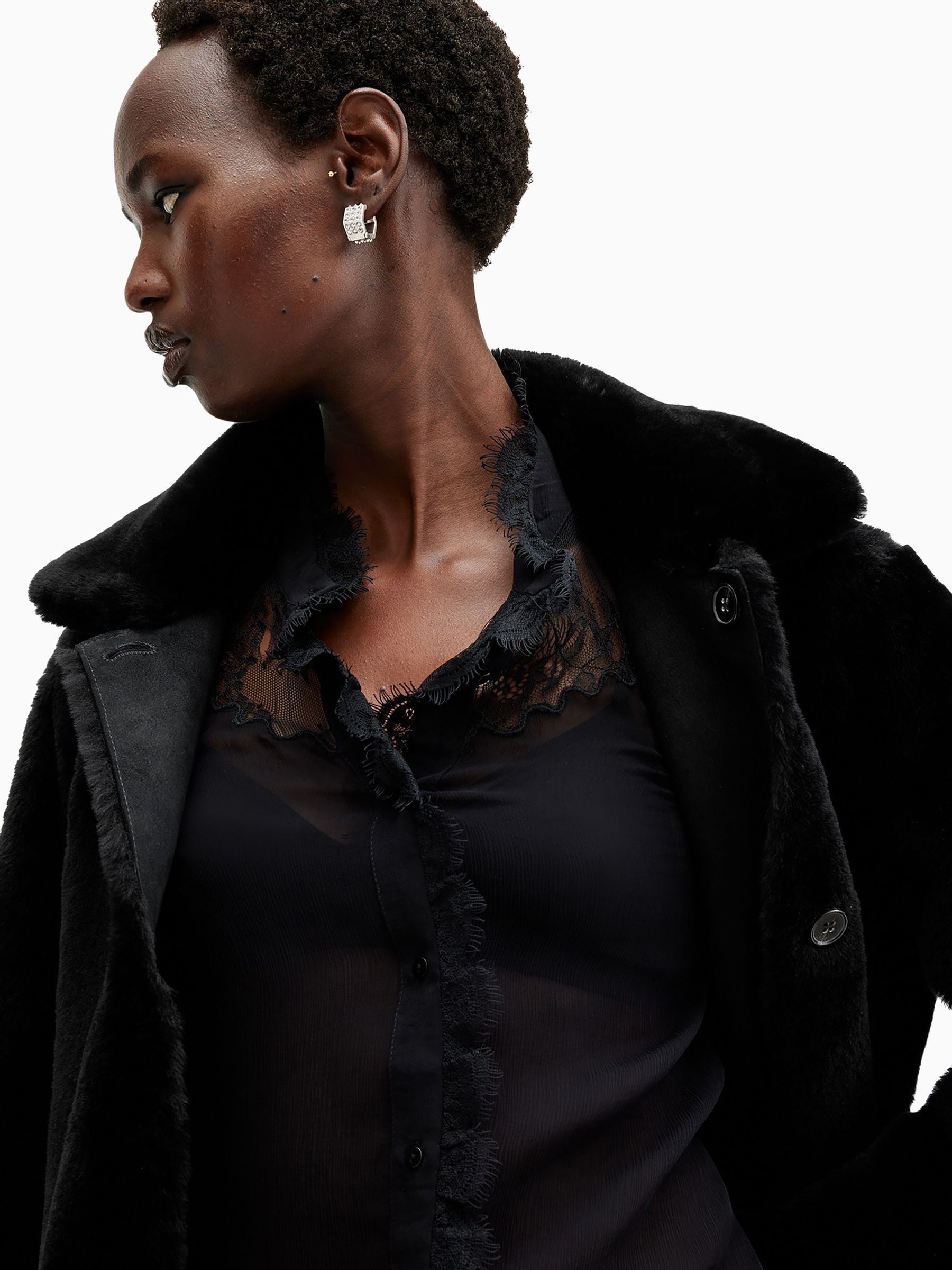 Buy AllSaints Black Serra Reversible Shearling Coat from Next USA