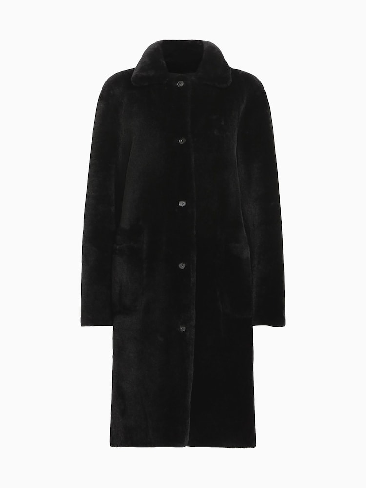 AllSaints Black Serra Reversible Shearling Coat - Image 9 of 9