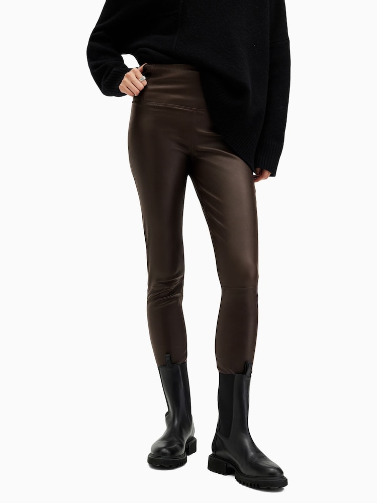 AllSaints Red Cora Leather Leggings - Image 2 of 6