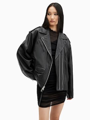 AllSaints Black Daylen Biker Jacket - Image 1 of 9