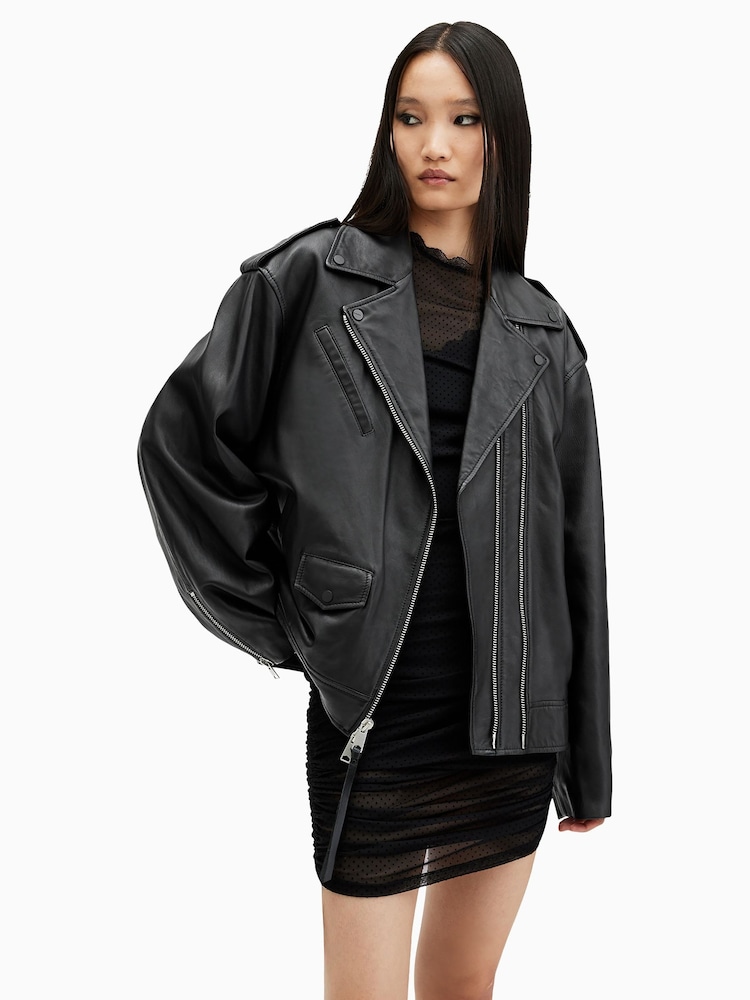 AllSaints Black Daylen Biker Jacket - Image 1 of 9
