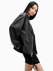 AllSaints Black Daylen Biker Jacket - Image 2 of 9