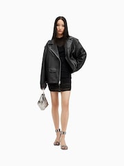 AllSaints Black Daylen Biker Jacket - Image 3 of 9