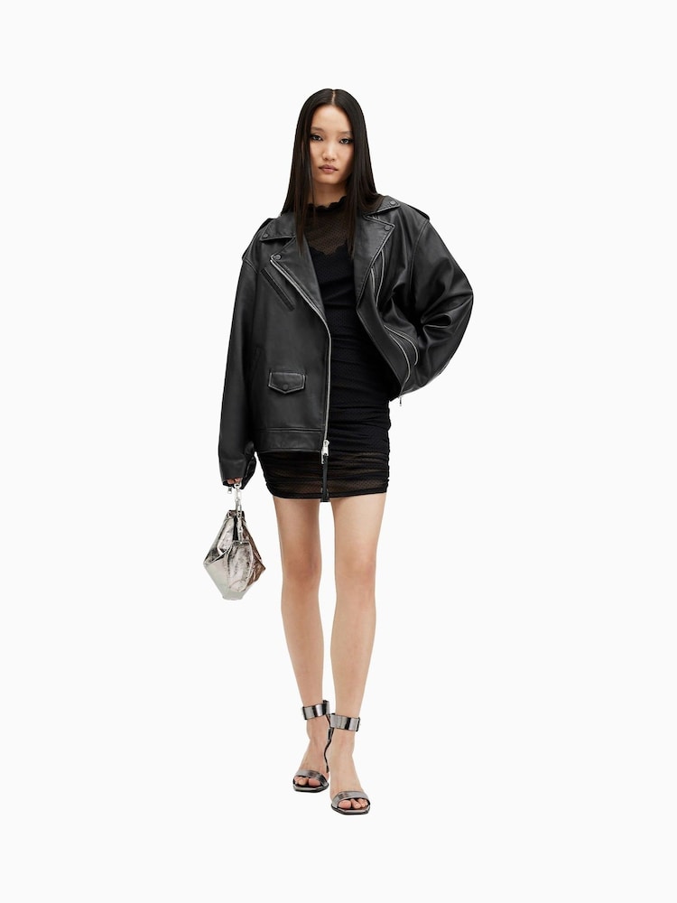 AllSaints Black Daylen Biker Jacket - Image 3 of 9