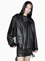 AllSaints Black Daylen Biker Jacket - Image 4 of 9
