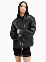 AllSaints Black Daylen Biker Jacket - Image 5 of 9