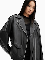 AllSaints Black Daylen Biker Jacket - Image 7 of 9