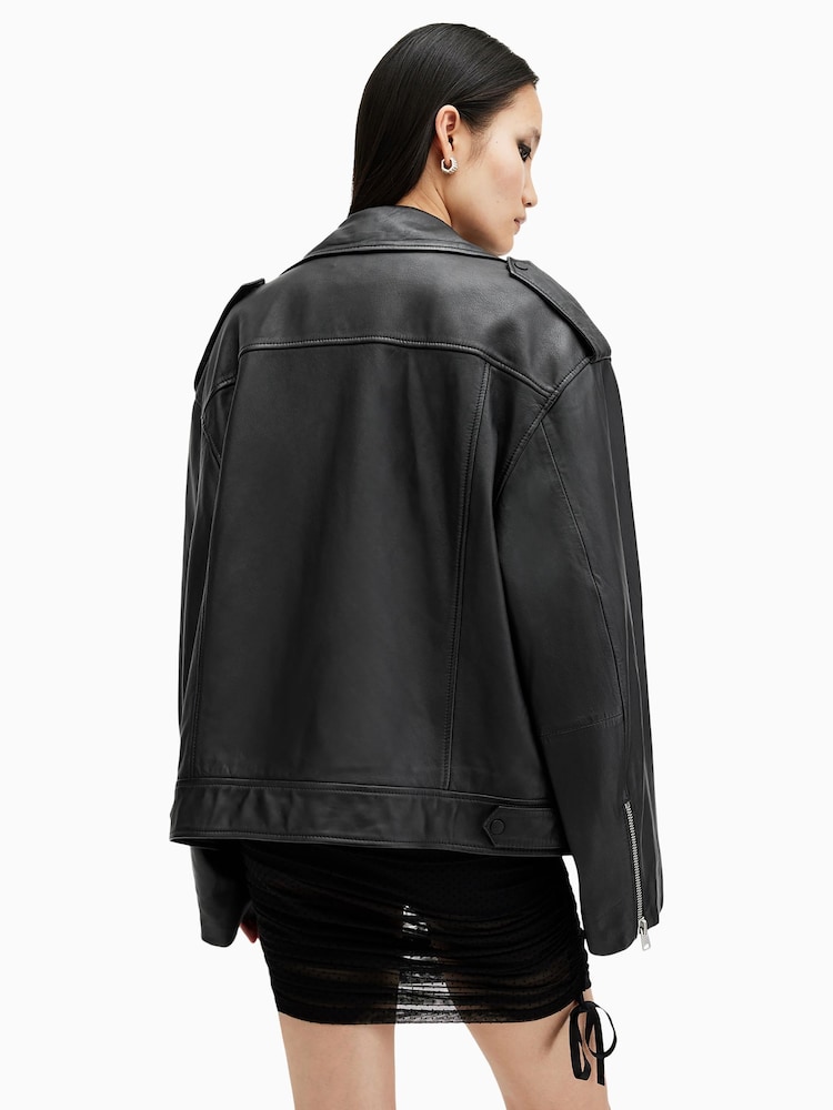 AllSaints Black Daylen Biker Jacket - Image 8 of 9