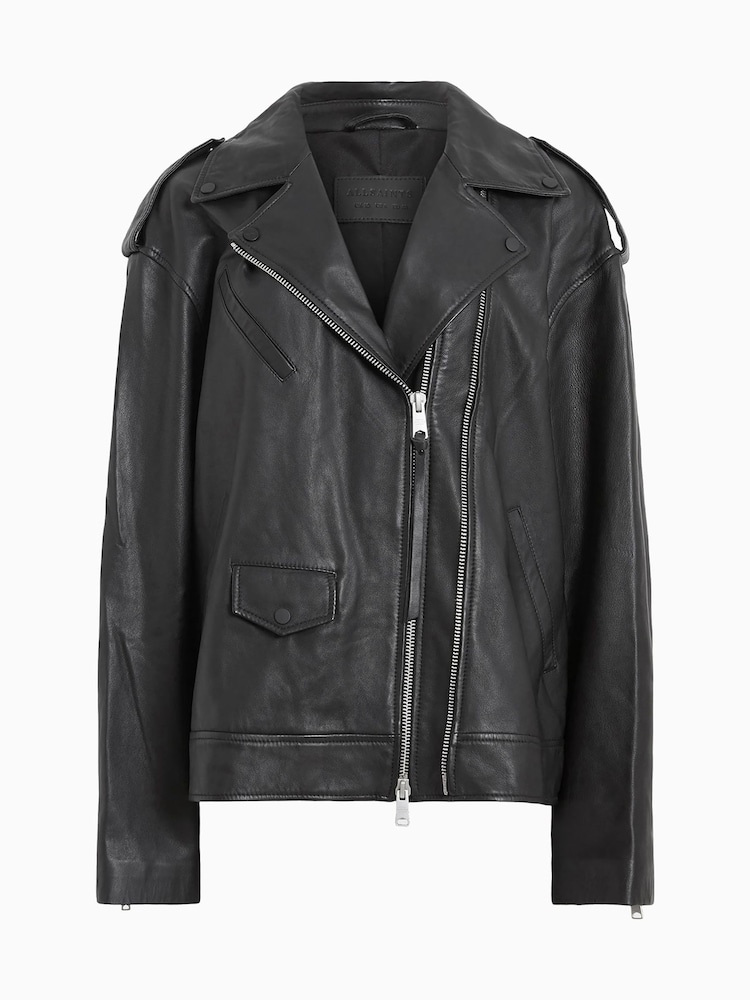 AllSaints Black Daylen Biker Jacket - Image 9 of 9
