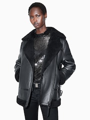 AllSaints Black Sola Shearling Jacket - Image 1 of 9