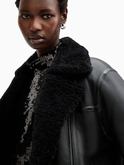 AllSaints Black Sola Shearling Jacket - Image 2 of 9