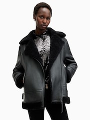 AllSaints Black Sola Shearling Jacket - Image 4 of 9