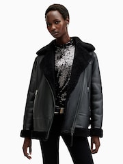 AllSaints Black Sola Shearling Jacket - Image 6 of 9