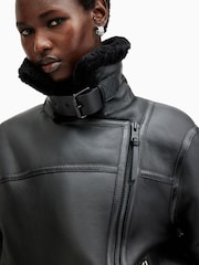 AllSaints Black Sola Shearling Jacket - Image 7 of 9