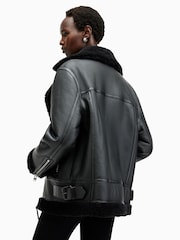 AllSaints Black Sola Shearling Jacket - Image 8 of 9