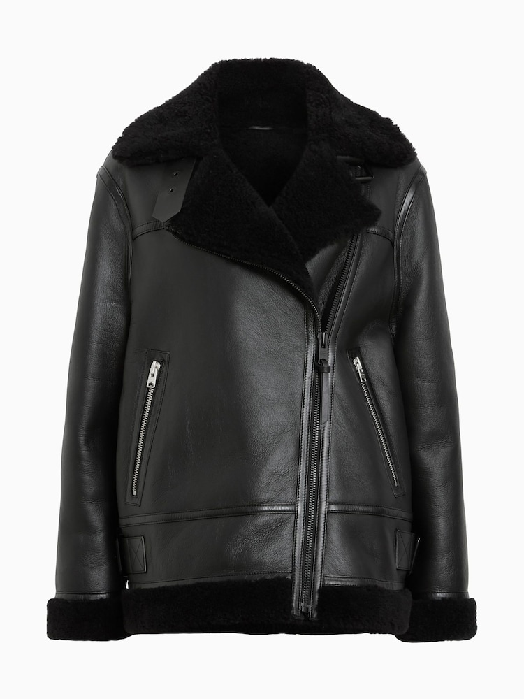 AllSaints Black Sola Shearling Jacket - Image 9 of 9