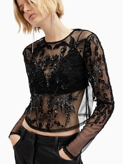 AllSaints Black Greta Embroidery Top - Image 4 of 8