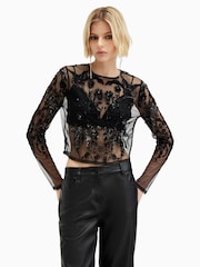AllSaints Black Greta Embroidery Top - Image 5 of 8