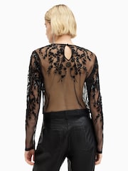 AllSaints Black Greta Embroidery Top - Image 7 of 8
