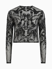 AllSaints Black Greta Embroidery Top - Image 8 of 8