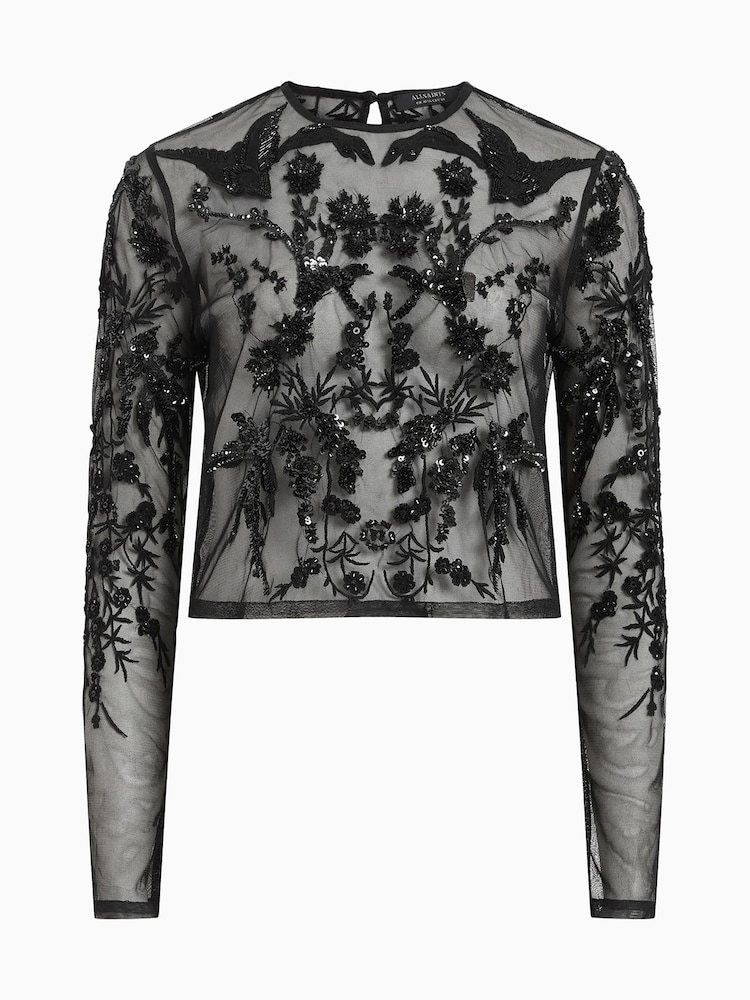 AllSaints Black Greta Embroidery Top - Image 8 of 8