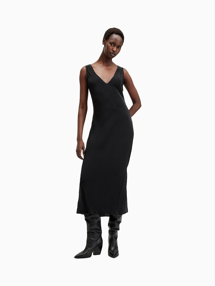 alsace maxi dress black Izabella Black A-line Maxi Dress with Open Back and Slit by Arti Gogna main image 1