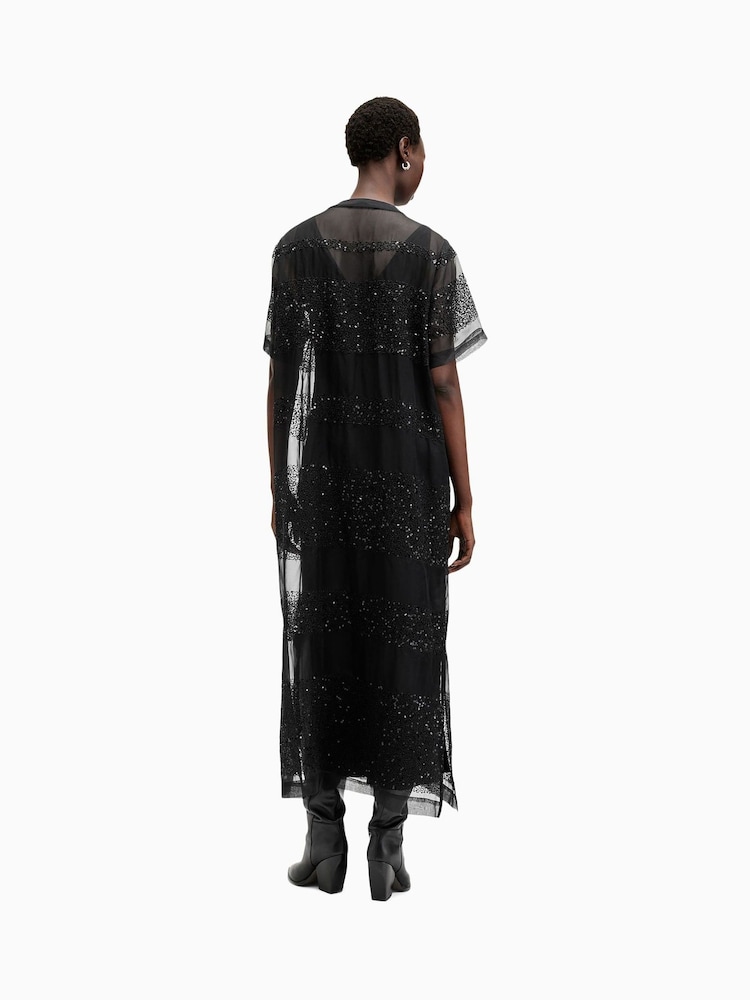 izabela embellished mesh mini dress Mini Dress All Saints Beaded Dress AllSaints Izabela Embellished Mesh Mini Dress In Black Lyst