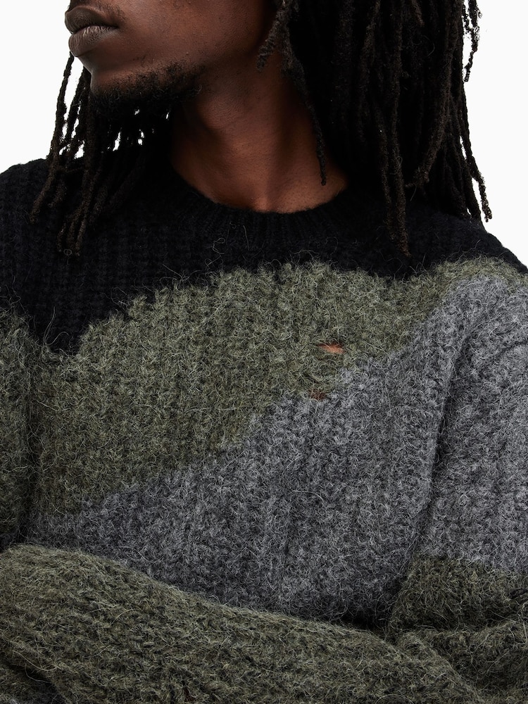 AllSaints Black Sur Crew Neck Jumper - Image 2 of 9 AllSaints Black Sur Crew Neck Jumper - Image 2 of 9