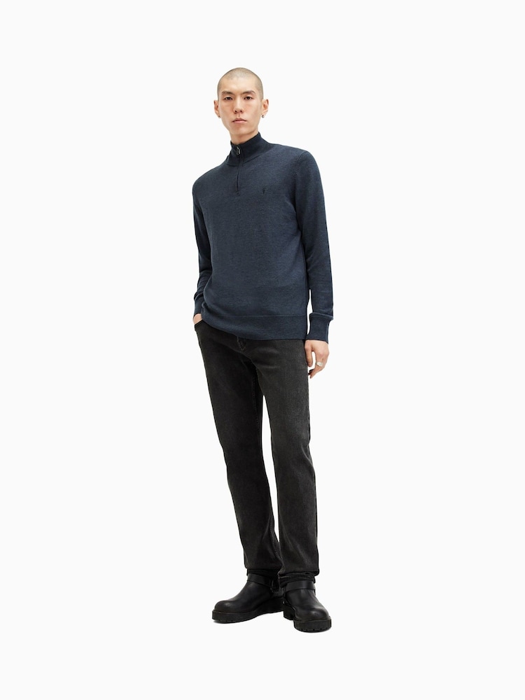 AllSaints Blue Kilburn Quarter Zip Funnel Jumper - Image 3 of 8