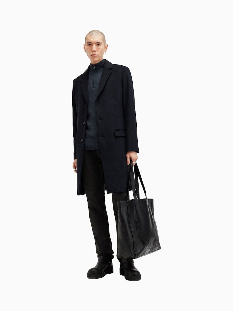AllSaints Blue Kilburn Quarter Zip Funnel Jumper - Image 4 of 8