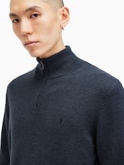 AllSaints Blue Kilburn Quarter Zip Funnel Jumper - Image 6 of 8