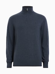 AllSaints Blue Kilburn Quarter Zip Funnel Jumper - Image 8 of 8