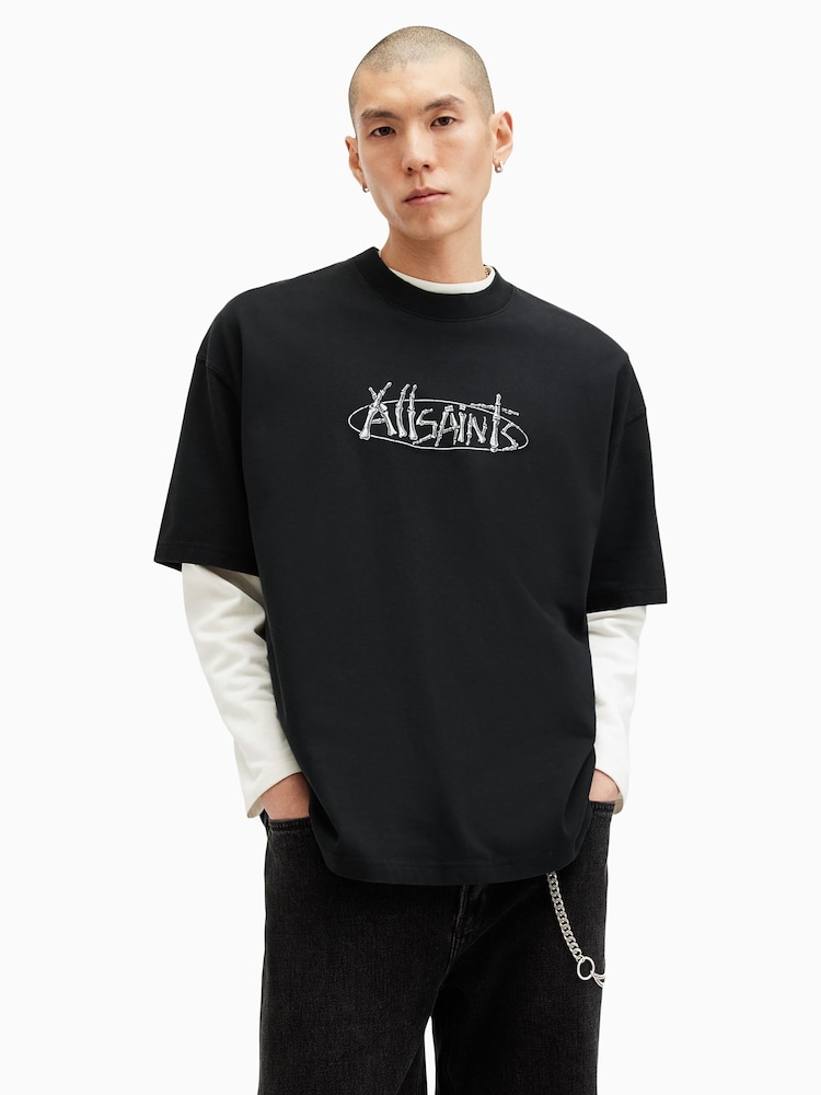 AllSaints Black Sternum Short Sleeve Crew T-Shirt - Image 1 of 8