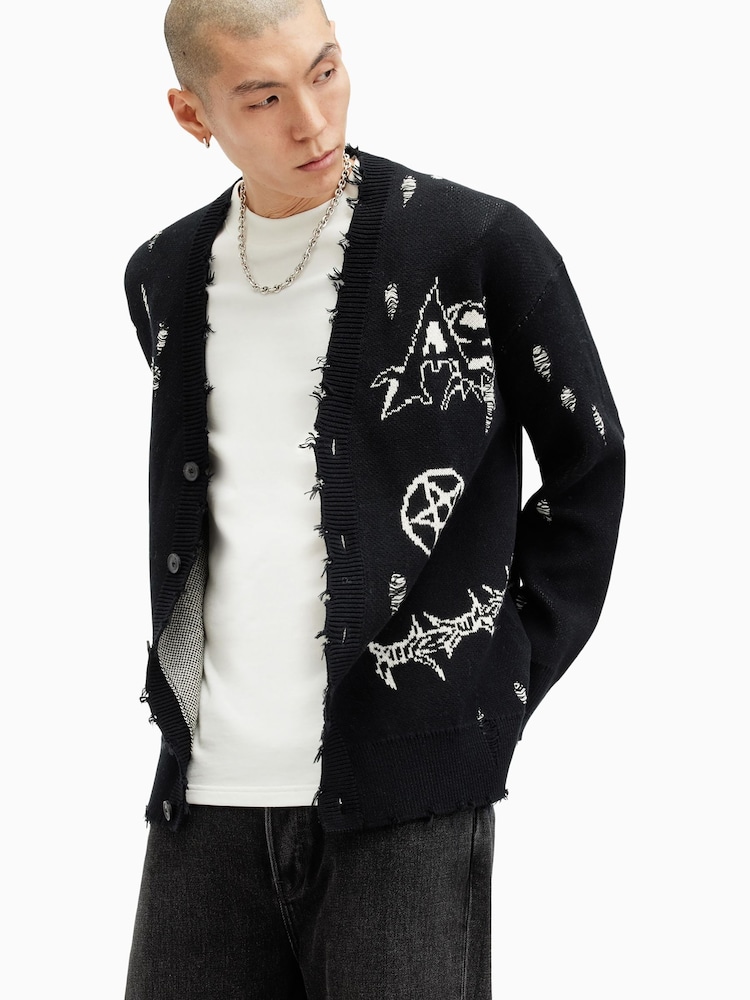 AllSaints Black Koto 100% Organic Cotton Cardigan - Image 1 of 10