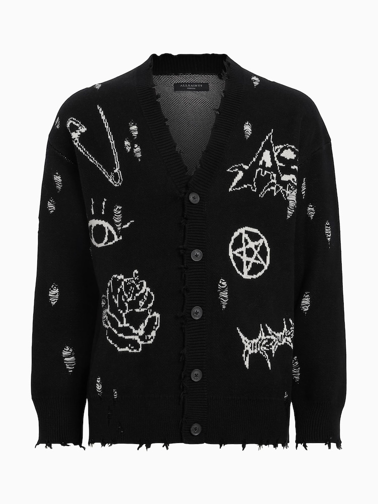 AllSaints Black Koto 100% Organic Cotton Cardigan - Image 10 of 10