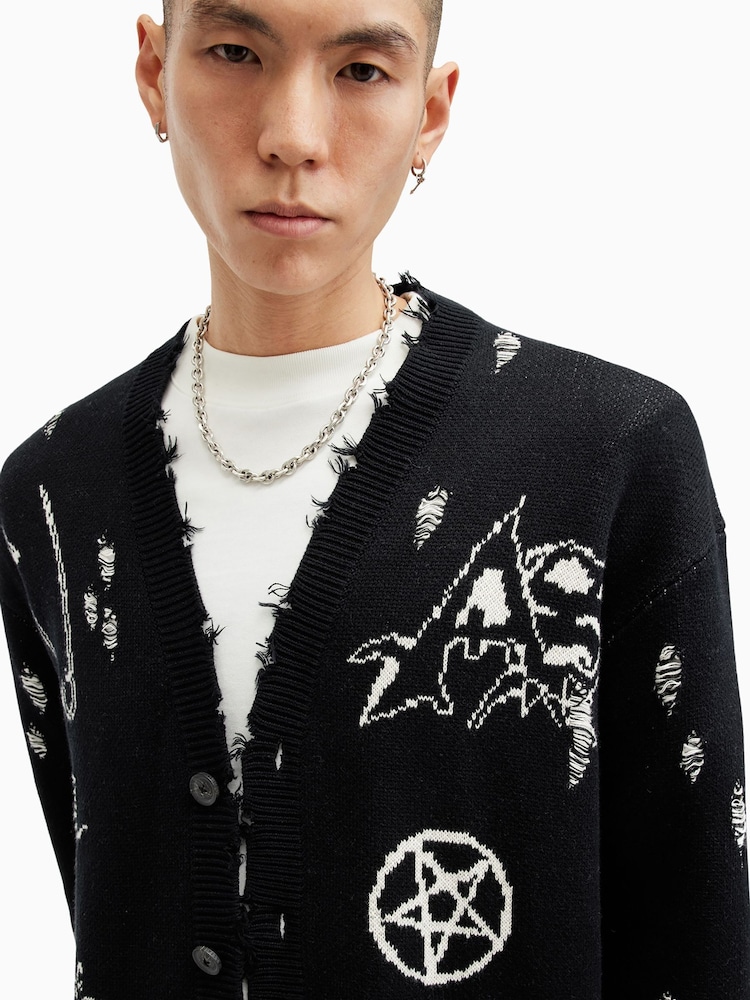 AllSaints Black Koto 100% Organic Cotton Cardigan - Image 2 of 10