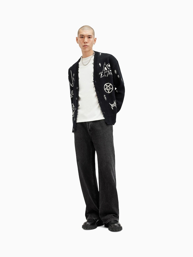 AllSaints Black Koto 100% Organic Cotton Cardigan - Image 3 of 10