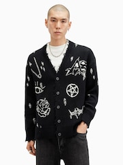AllSaints Black Koto 100% Organic Cotton Cardigan - Image 4 of 10
