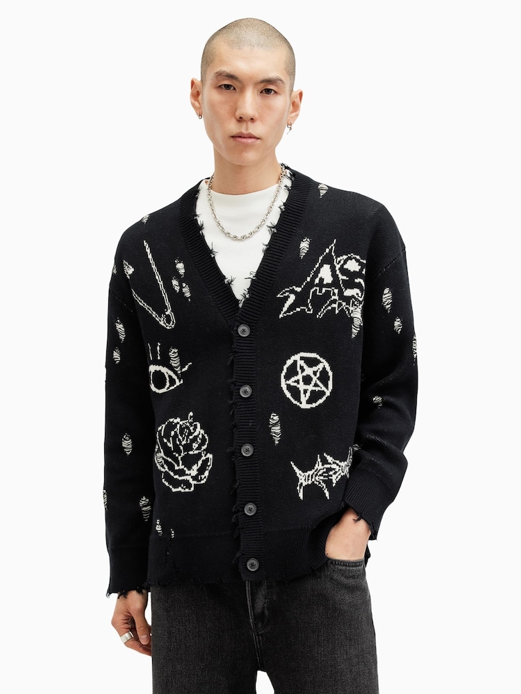 AllSaints Black Koto 100% Organic Cotton Cardigan - Image 4 of 10